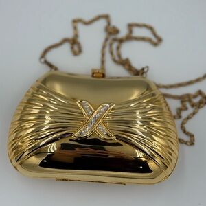 Gold Evening Crossbody Bag with Crystal X Accent